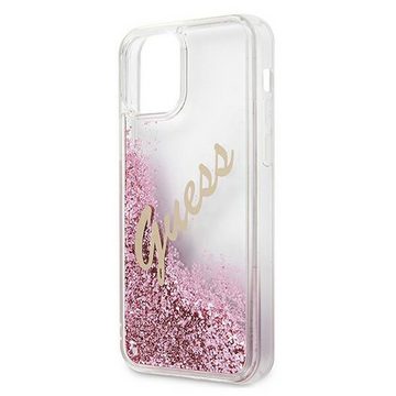 Guess Handyhülle Guess Apple iPhone 12 Mini Pink Glitter Vintage Script Glitzer Hard Case Cover Schutzhülle Etui