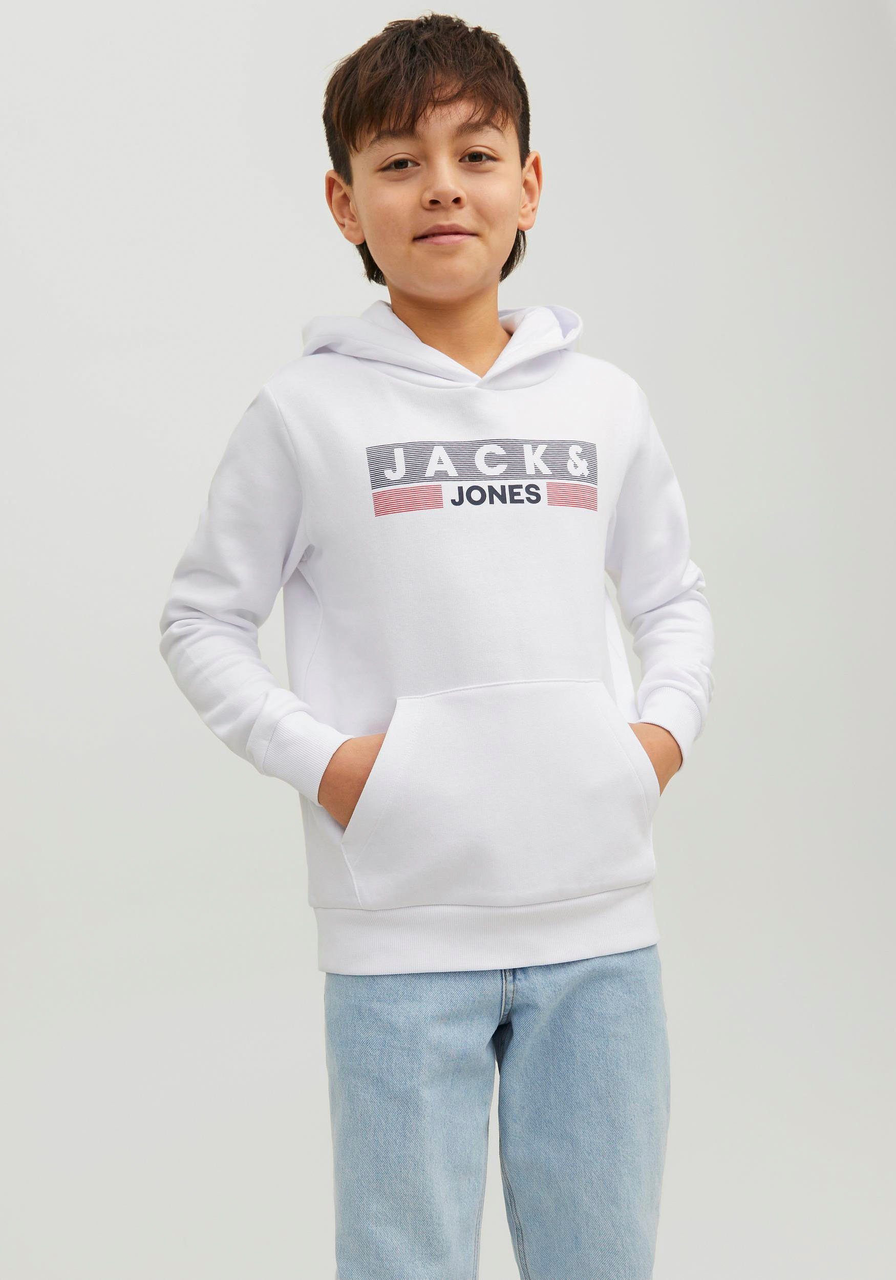 Jack & Jones Junior HOOD NOOS PLAY4 JJECORP white Kapuzensweatshirt SWEAT JNR LOGO