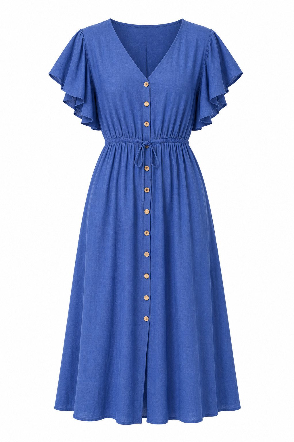 ITALY VIBES Sommerkleid - Midikleid mit Volantärmeln und Knopfleiste für Damen