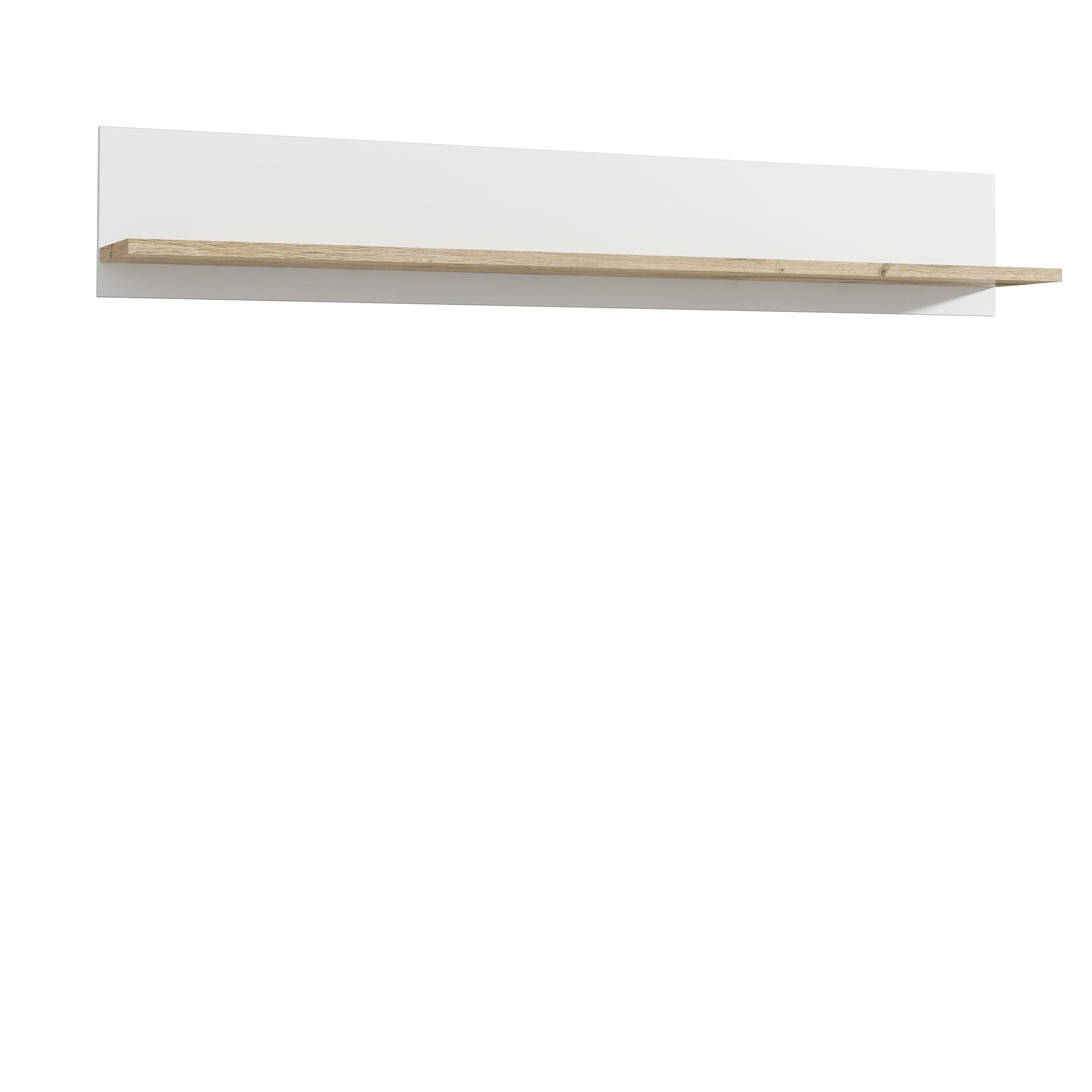Chelles, 1 cm, Tiefe möbelando cm Spanplatte matt, Bianco Wandboard 21,9 Eiche Modernes Höhe Absetzung in aus mit 25,6 cm, Ablageboden. Wandboard Weiß Breite 160 in Nachbildung