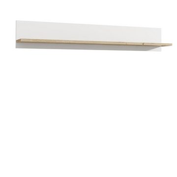möbelando Wandboard Chelles, Modernes Wandboard aus Spanplatte in Weiß matt, Absetzung in Bianco Eiche Nachbildung mit 1 Ablageboden. Breite 160 cm, Höhe 25,6 cm, Tiefe 21,9 cm