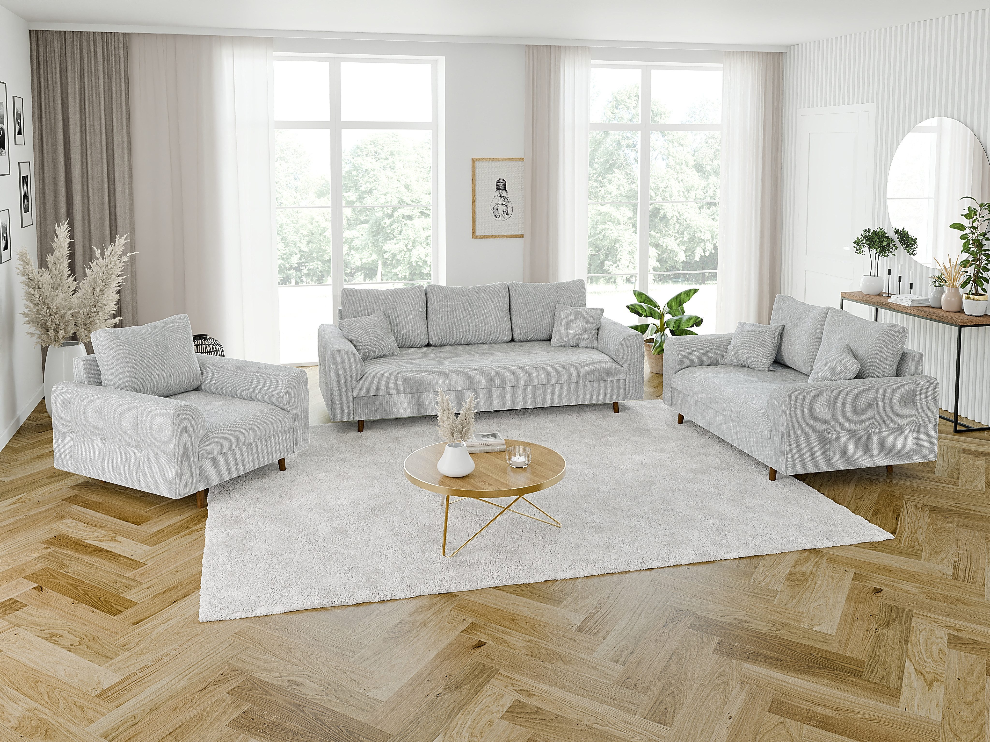 S-Style Möbel Polstergarnitur 3+2+1 Kristian mit Braun Holzfüßen aus Chenil günstig online kaufen