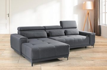 LIV'IN Sofa CANDIA, Grau, Webstoff, elektrische Sitztiefenverstellung, BxHxT 276 x 77 x 177 cm