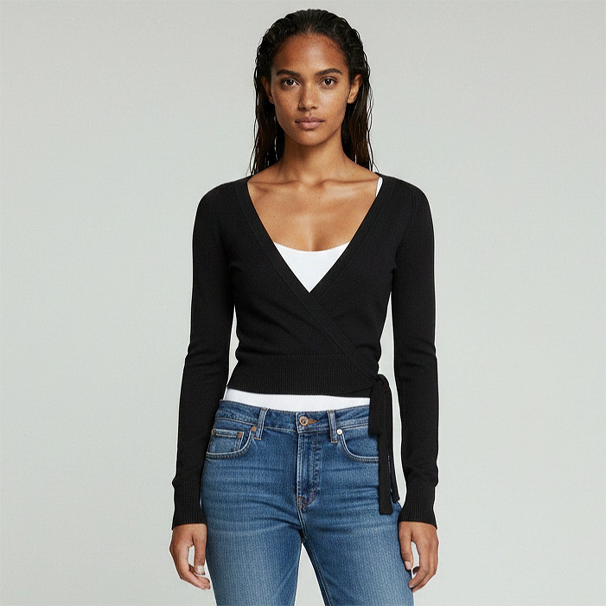 maracujaaa Wickelpullover Grace Wickelpullover Damen Wickeloptik, figurbetonter Schnitt, elastisches Material, weich