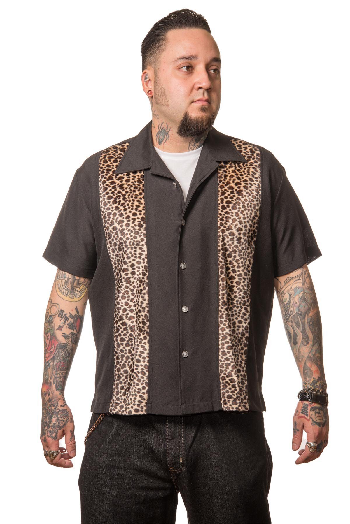 Steady Clothing Kurzarmhemd Leopard Muster Schwarz günstig online kaufen