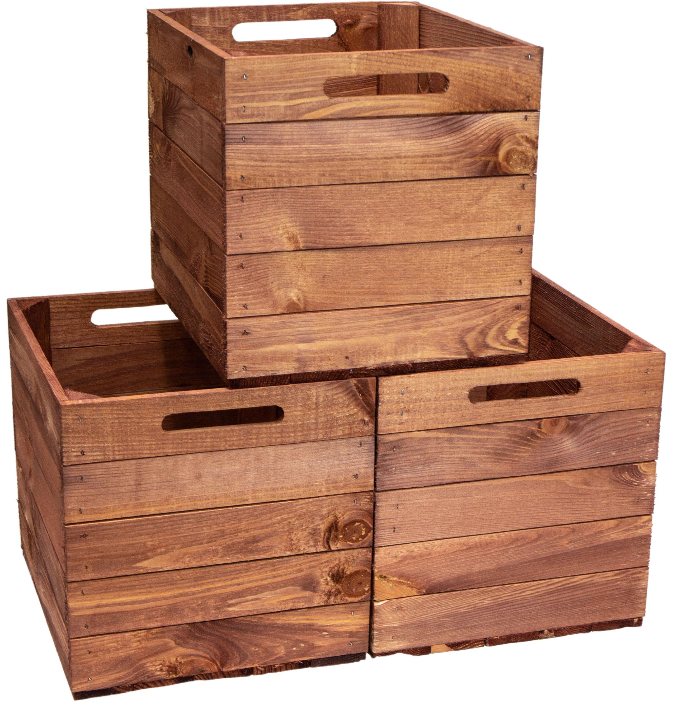 Allzweckkiste 3er set Holzkiste Vintage Ocker passend für Kallax und Expeditregale