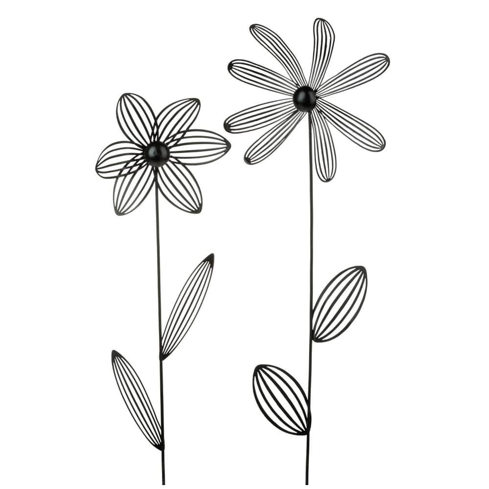 matches21 HOME & HOBBY Gartenstecker Gartenstecker Metall Blumen aus Draht im Set schwarz 51 & 53 cm (2-St)