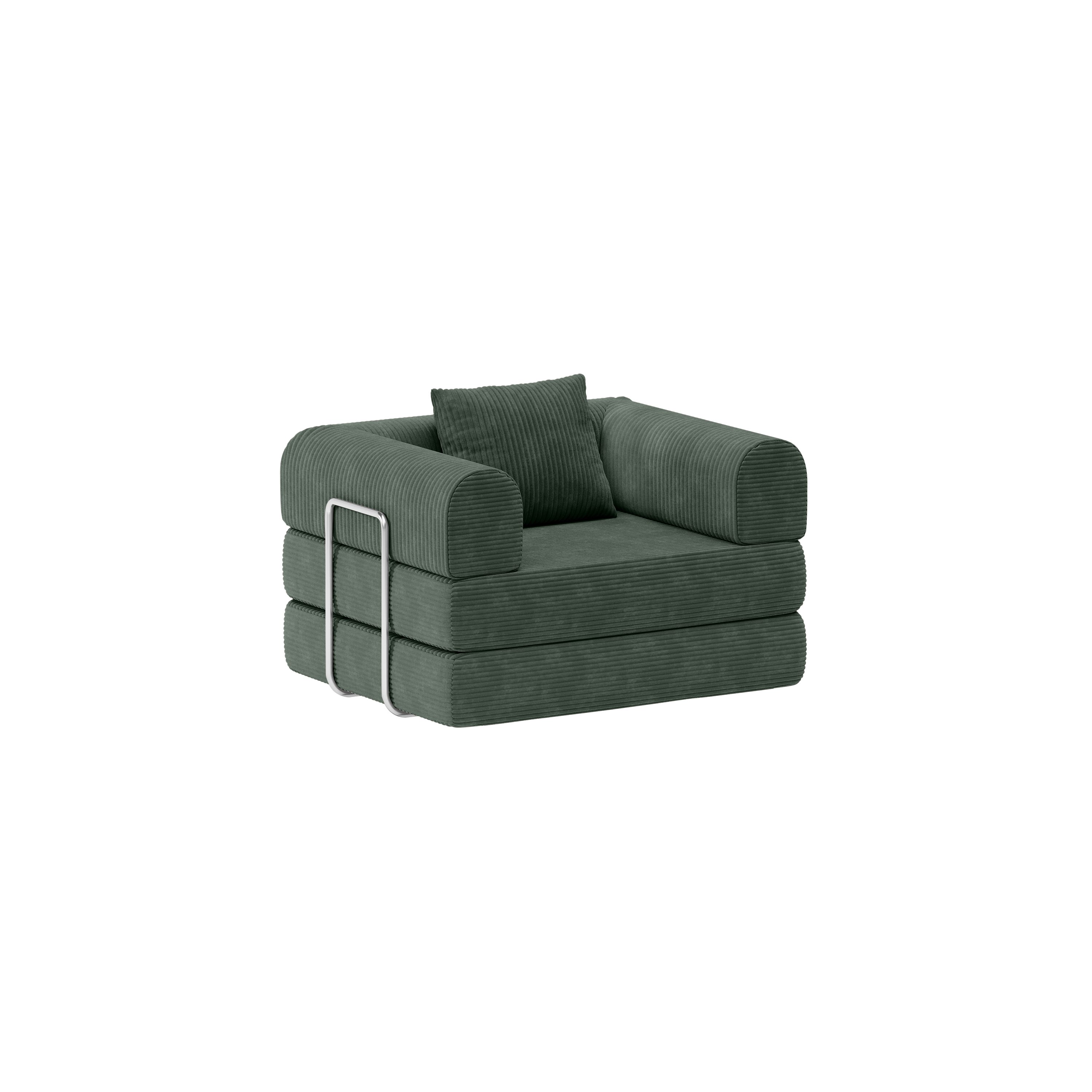 skølm Sofa & Sessel Lofn aus Vollschaum Cord, umwandelbar zum Schlafsofa/-Sessel, Dunkelgrün, Cordsessel 115cm breit, 1 Sitzer, kein Aufbau erforderlich, vakuumiert