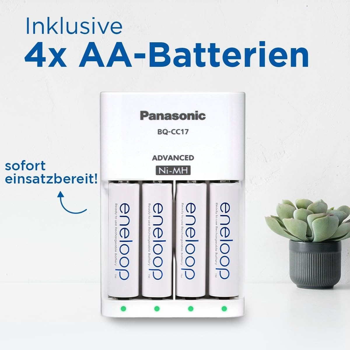 eneloop Ladegerät mit 4x AA Akkus 2000 mAh – NiMH Ladegerät Set Batterie-Ladegerät (Komplettset)