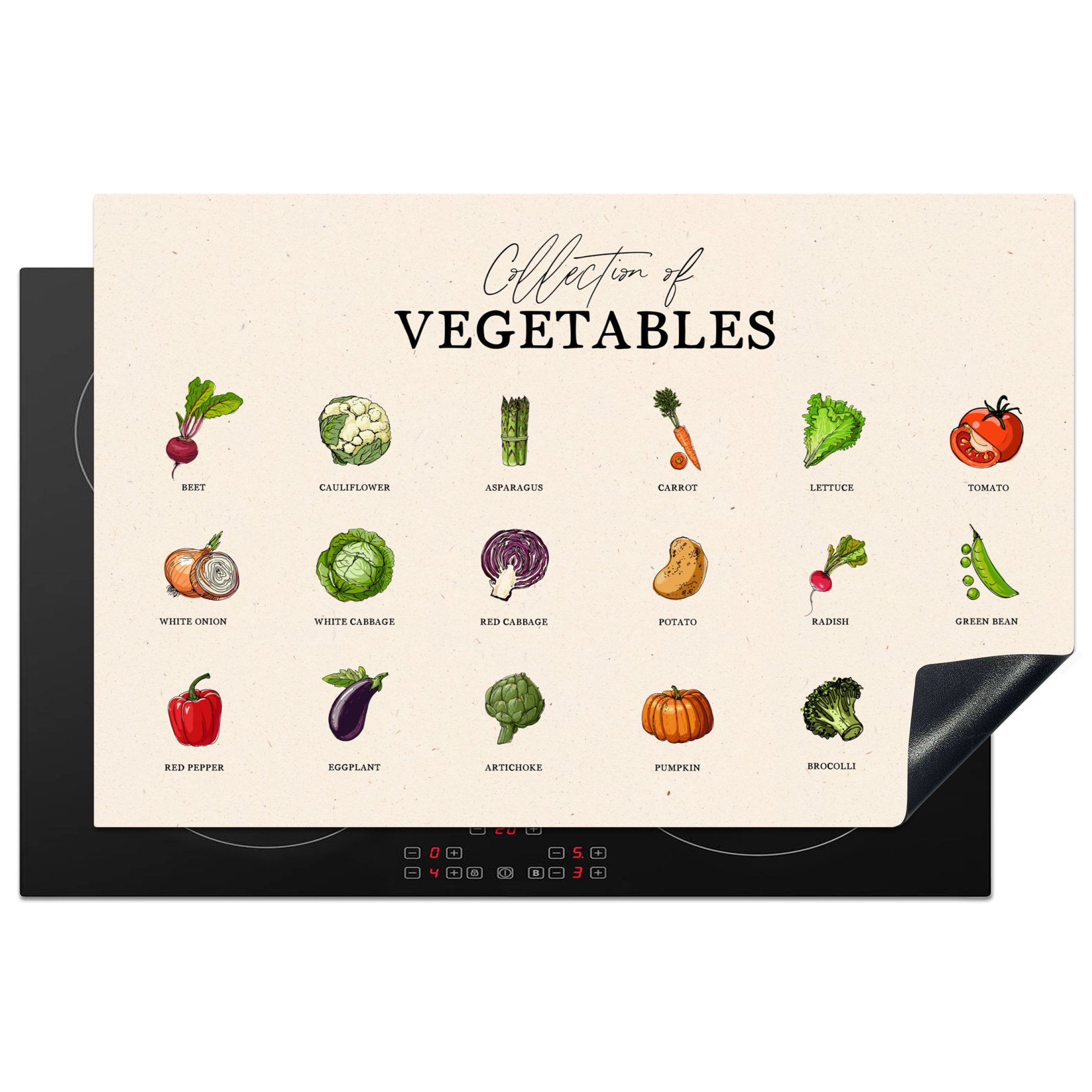MuchoWow Herdblende-/Abdeckplatte Gemüse - Küche - Lebensmittel, Vinyl, (1 tlg), 81x52 cm, Induktionskochfeld Schutz für die küche, Ceranfeldabdeckung