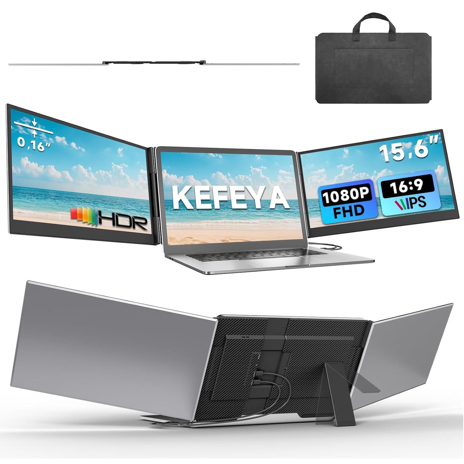 KEFEYA Dual-Screen-Laptop-Bildschirm-Extender Portabler Monitor (40 cm/15.6 ", 1920 * 1080 px, Full HD, 60 Hz, HDR, für 13–17,3 Zoll, kompatibel mit Windows, Android & Chrome)