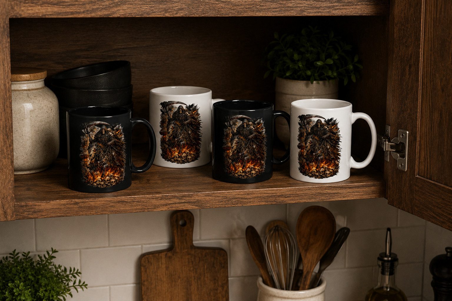 Blondie & Brownie Tasse ApokalyptischerReiter Tasse Print Fantasy Sensenreiter Keramikbecher, 1-tlg., Keramik, ApokalyptischerReiter Tasse