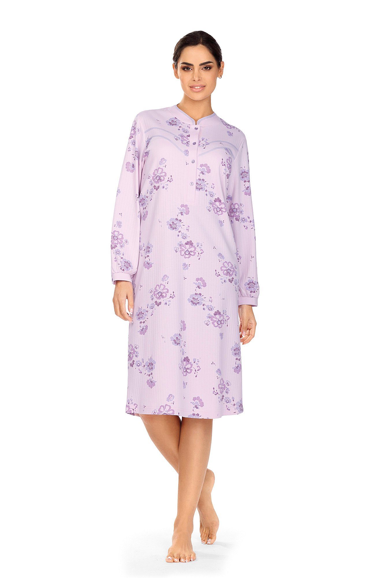 comtessa Nachthemd (Set, 1-tlg., Set) Damen Sleepshirt ca.110cm Nachthemd Interlock Baumwolle Blumendruck lila