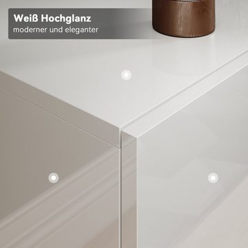 SONNI TV-Schrank TV Lowboard hängend Weiß Hochglanz 140x40x30cm Modern mit Klapptür, TV Schrank, stehend und hängend