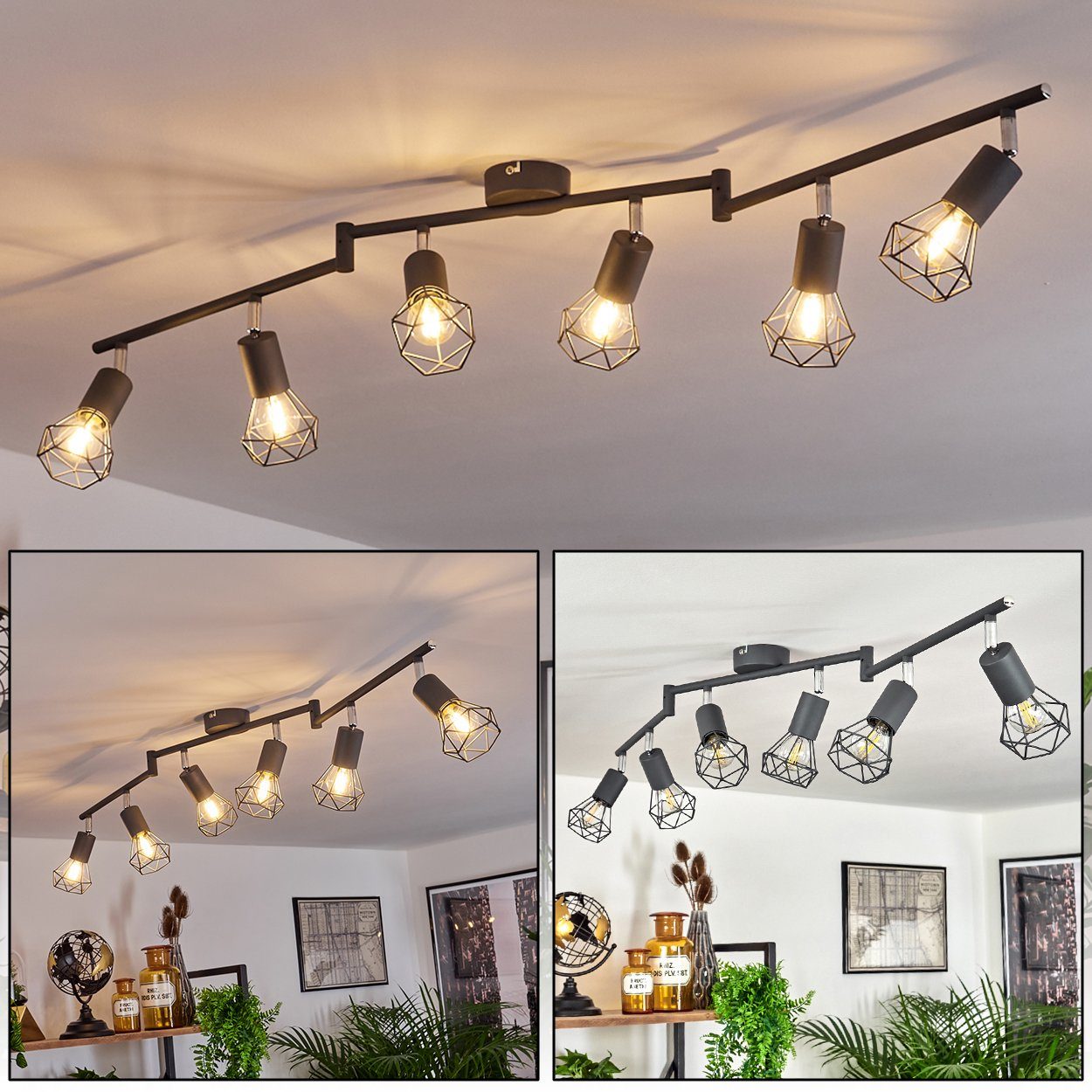 hofstein Deckenleuchte »Borio« Deckenlampe aus Metall in Anthrazit/Chromfarben, ohne Leuchtmittel, m. verstellbaren Schirmen in Gitter-Optik u. Lichteffekt, E14