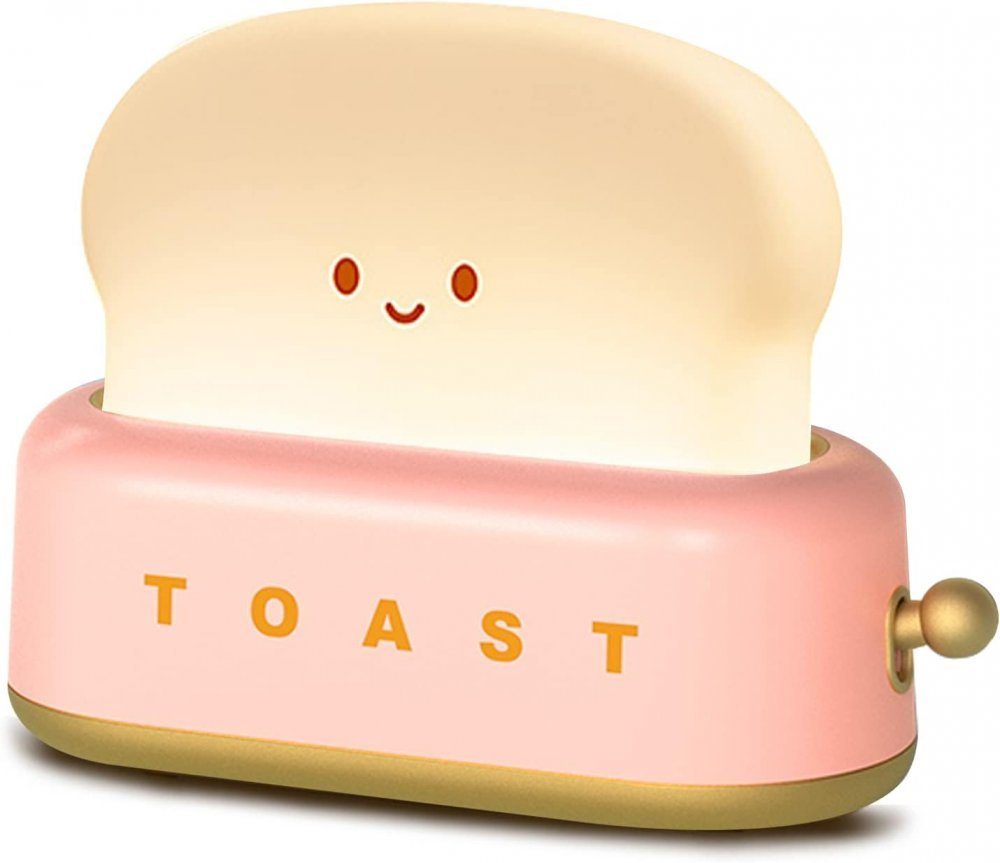 MOUTEN Nachtlicht Toaster niedliche Rosa Smiley-Toast, mit wiederaufladbar, Dekoration Licht