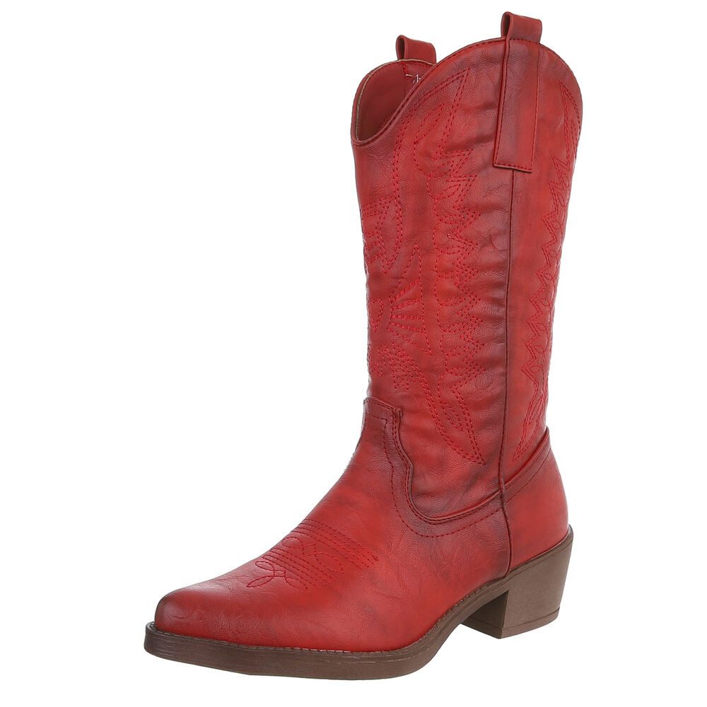 Ital-Design Damen Kniehohe Western-Stiefel mit Stickerei und Blockabsatz We günstig online kaufen