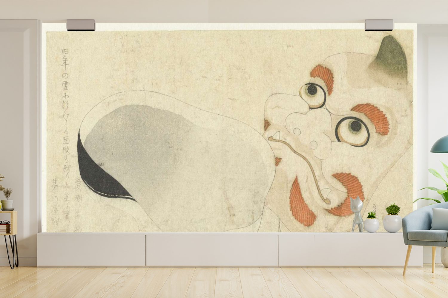 St), Vliestapete Fototapete Matt, bedruckt, Fototapete - Küche, MuchoWow (7 von für Gemälde Masken Zwei Schlafzimmer Katsushika Wohnzimmer Hokusai,