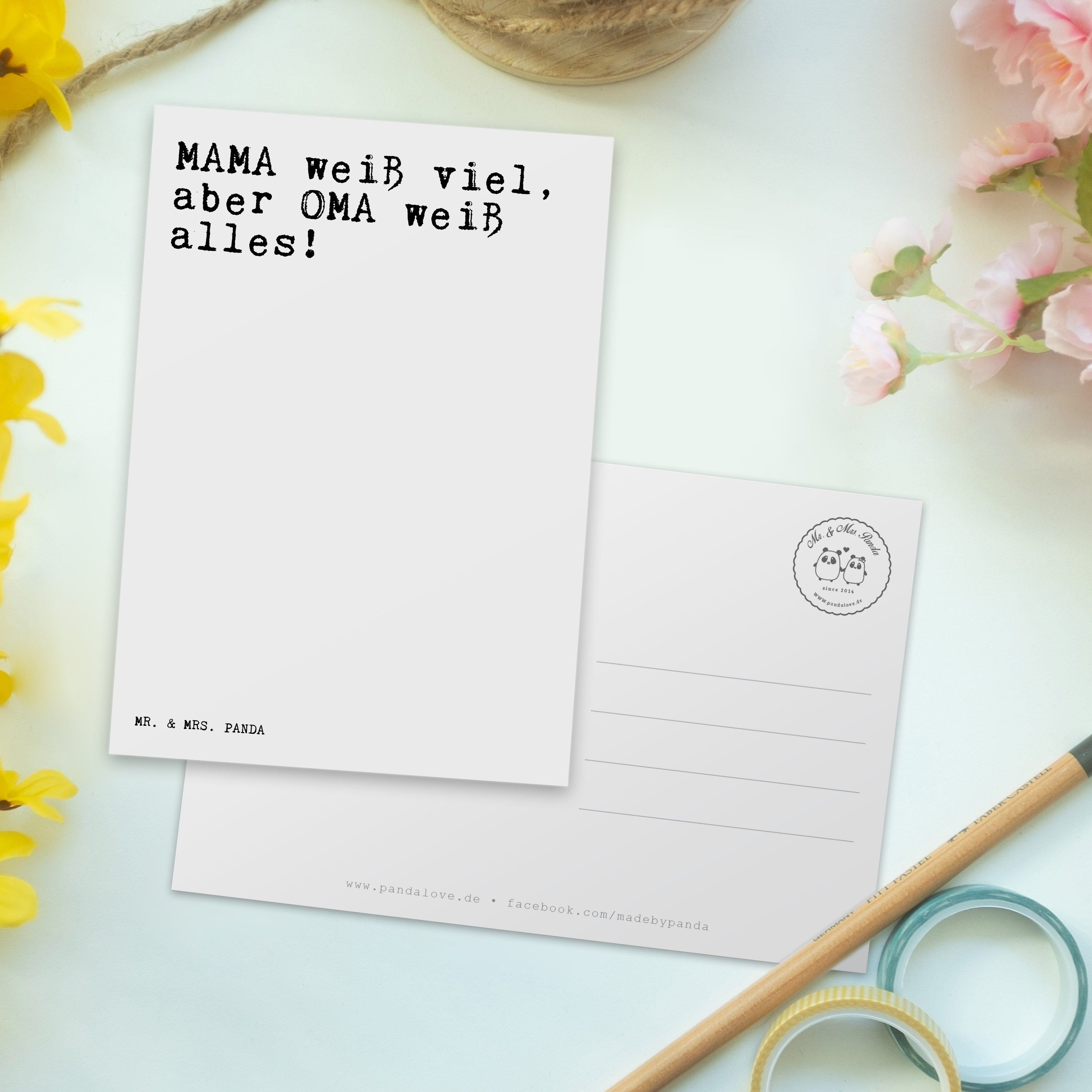 Mr. & Mrs. Muttertag, Weiß MAMA - Geschenk, aber... Panda Postkarte Sprüche - weiß Spruch viel