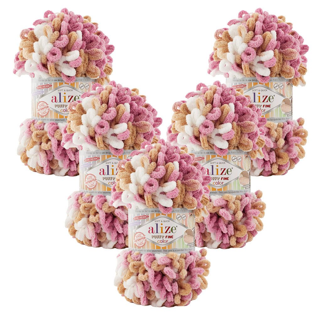 Alize 5 x ALIZE Puffy Fine Color Häkelwolle, 14,6 m (500 Meter), Deckengarn günstig online kaufen