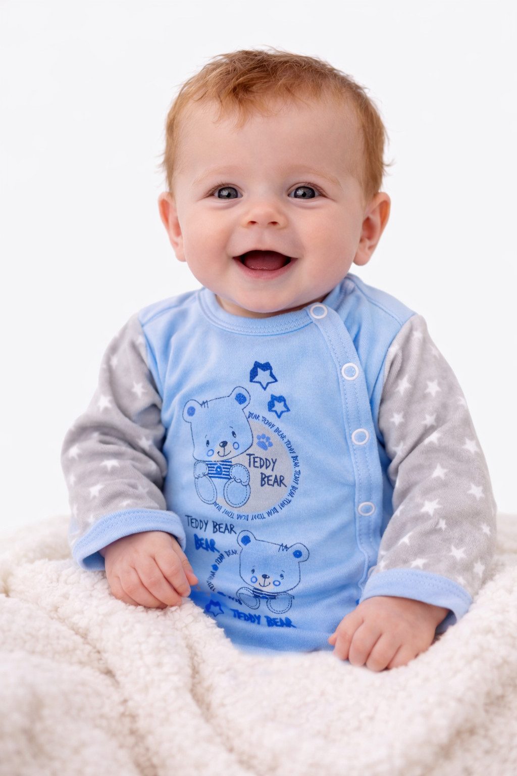 La Bortini Wickelbody Baby Body Langarmbody mit Kratzschutz in Blau aus reiner Baumwolle, 44 50 56 62 68 74 80 86