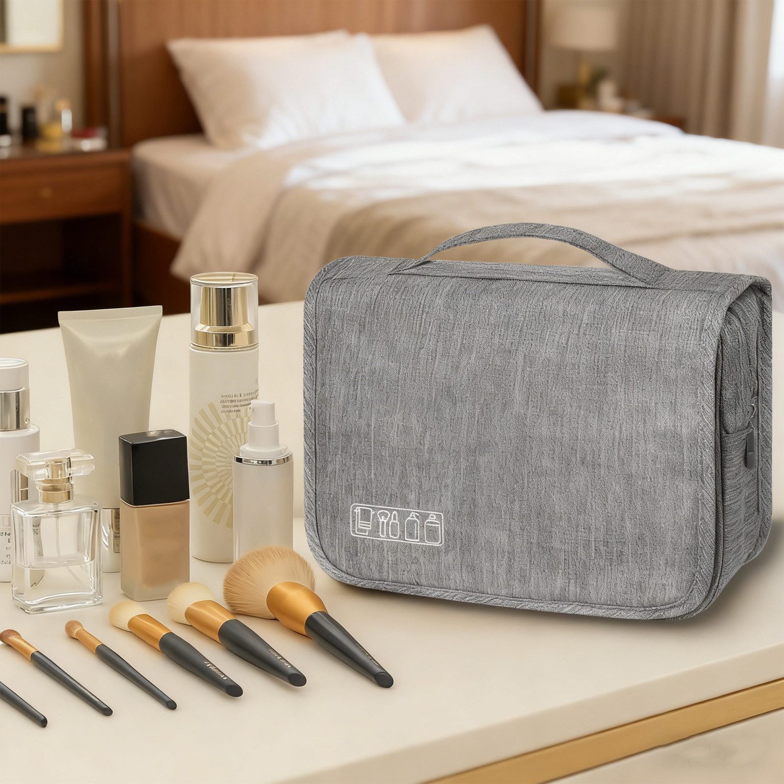 REDOM Kulturbeutel Reise-Kulturtasche Kosmetiktasche Hänge-Waschtasche mit Netztaschen (Reise-Waschtasche Make-up Tasche, 1-tlg., Integrierter haken für flexibles Aufhängen und komfortablen Zugriff), für Reisen Alltag Sport und als Geschenk geeignet