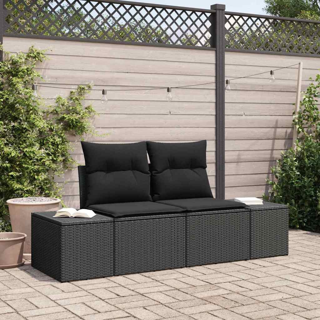 vidaXL Loungesofa Gartensofa mit Kissen Schwarz 184 x 62 x 69 cm Poly-Rattan, 1 Teile