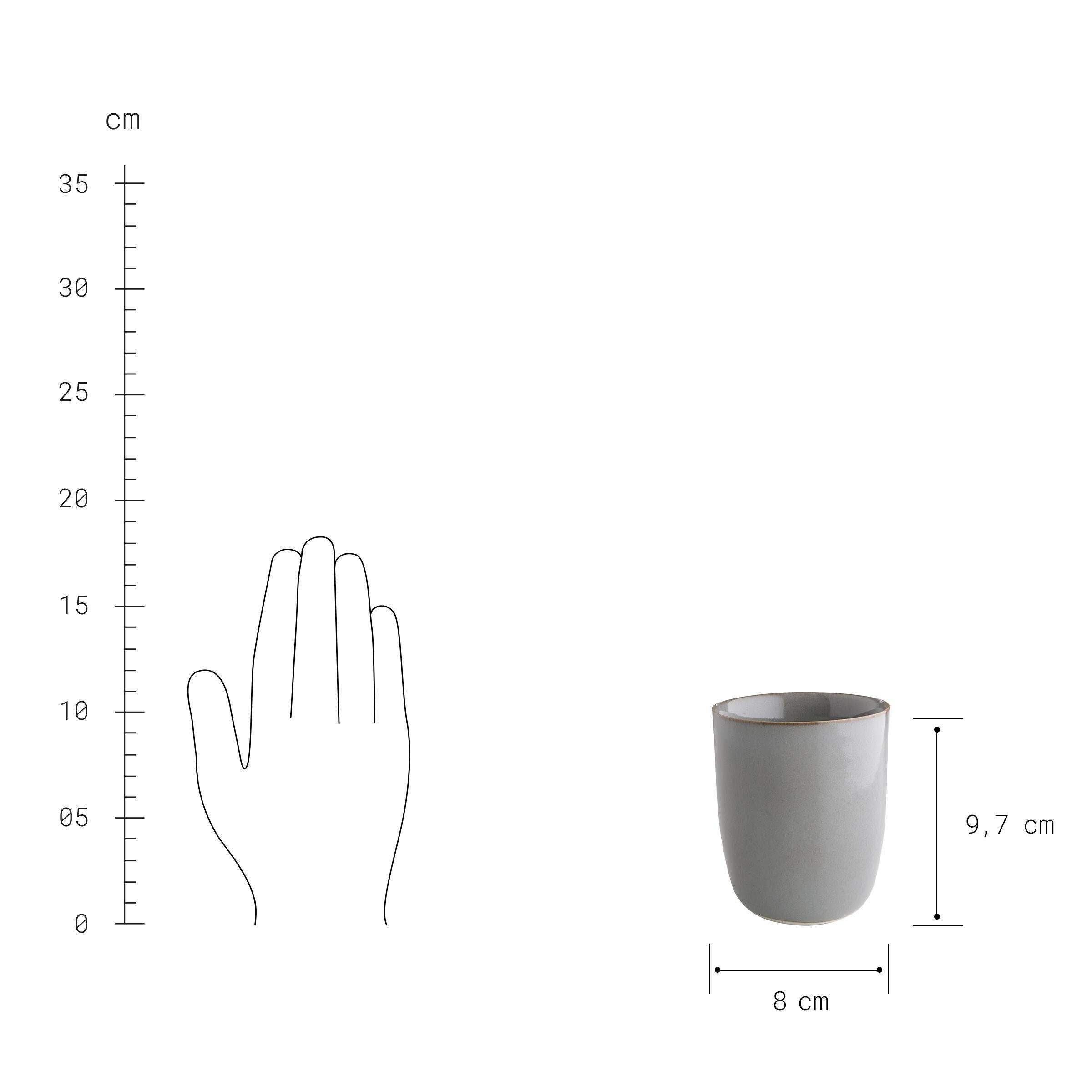 BUTLERS Tasse NATIVE 4x Tasse ohne Steinzeug Henkel Grau 300ml