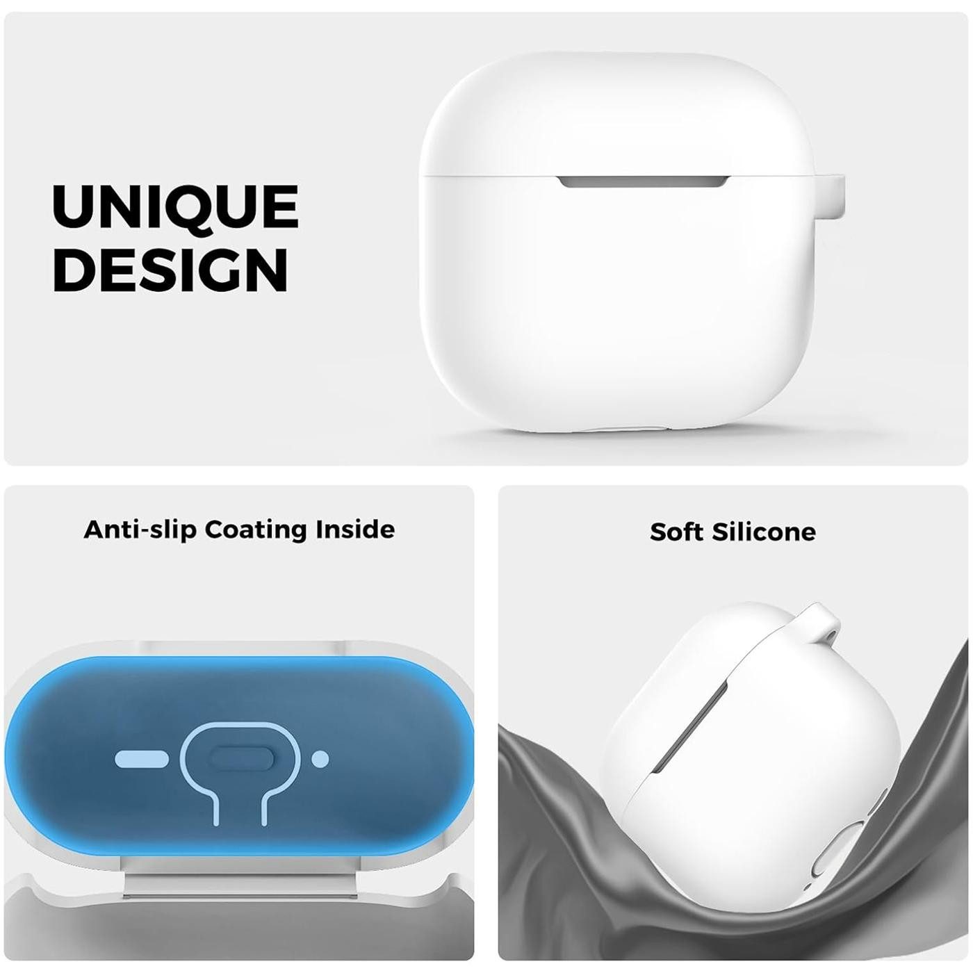 CoolGadget Kopfhörer-Schutzhülle Basic Silikon Hülle für AirPods 4 Schutzhülle mit Karabiner, Soft Touch Case, stoßfest, rutschfest, 360° Schutz, kabellos ladba – Bild 5 von 5