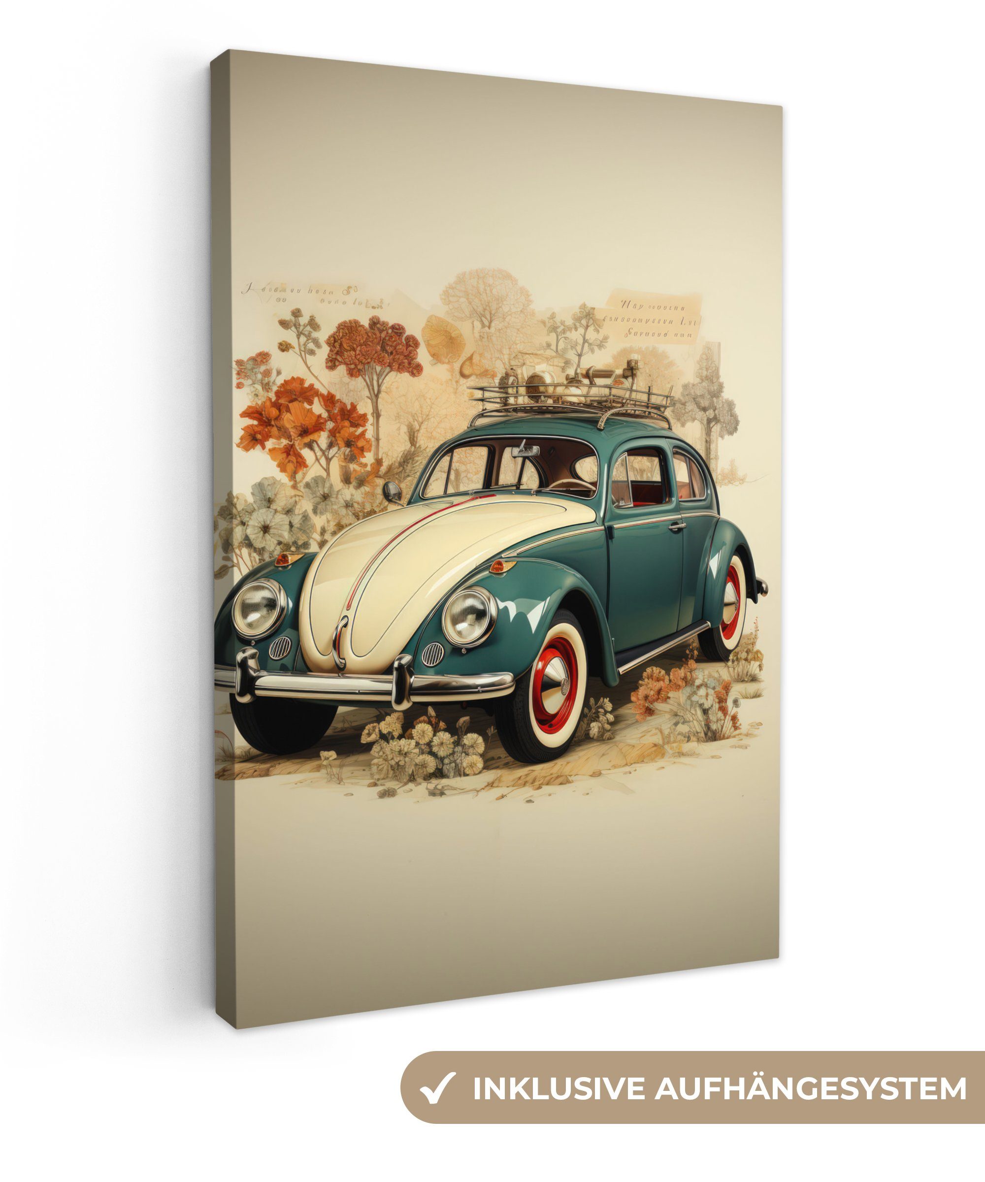 OneMillionCanvasses® Leinwandbild Oldtimer - Auto - Pflanzen - Blau - Licht günstig online kaufen