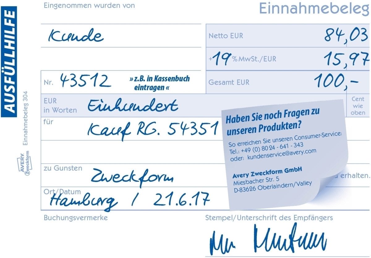 Formularblock Formularbuch Einnahmebeleg A6 VE=50 Blatt grün mit Ausfüllhilfe.