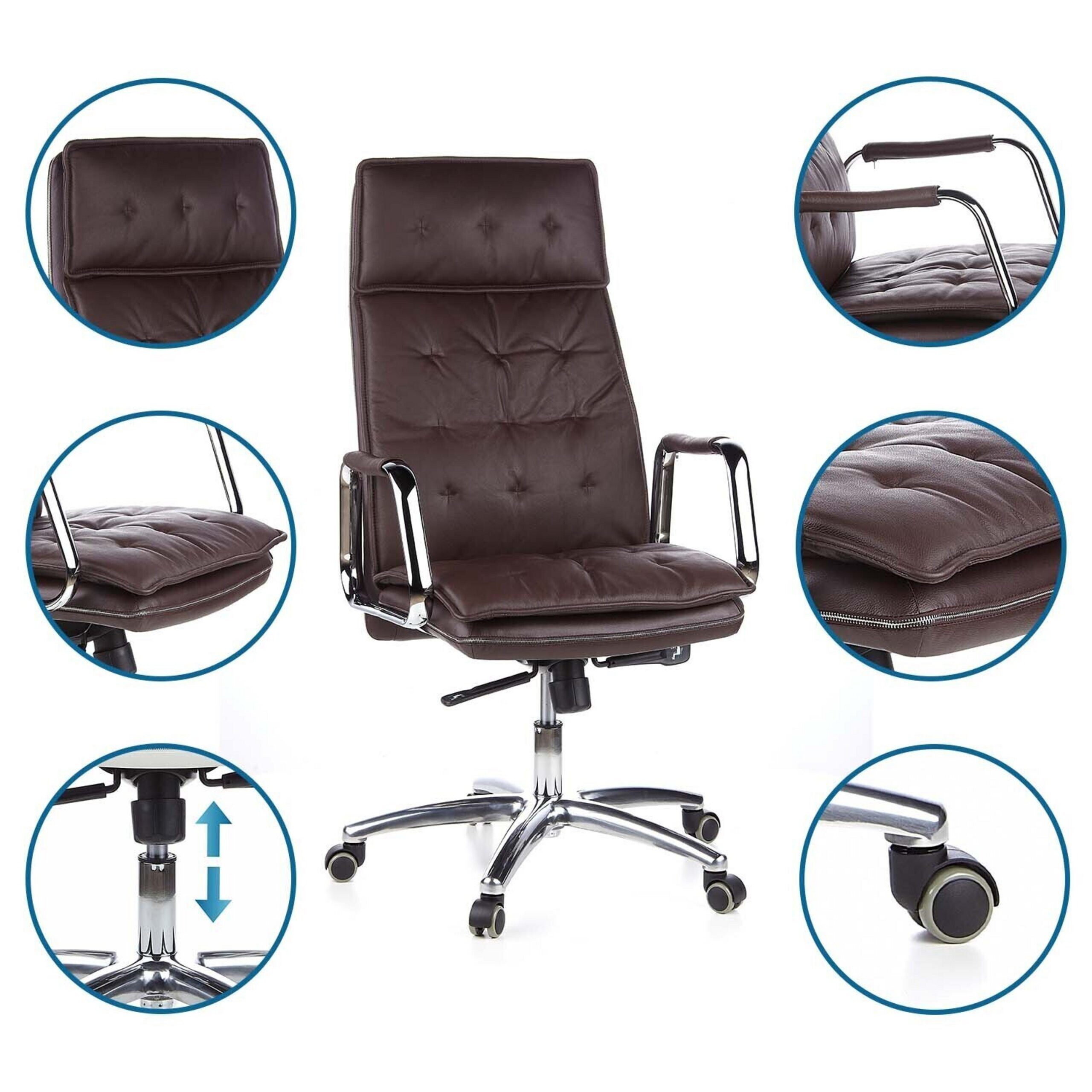 hjh OFFICE Chefsessel Profi Chefsessel Villa 20 Leder mit Armlehnen, Drehstuhl Bürostuhl ergonomisch