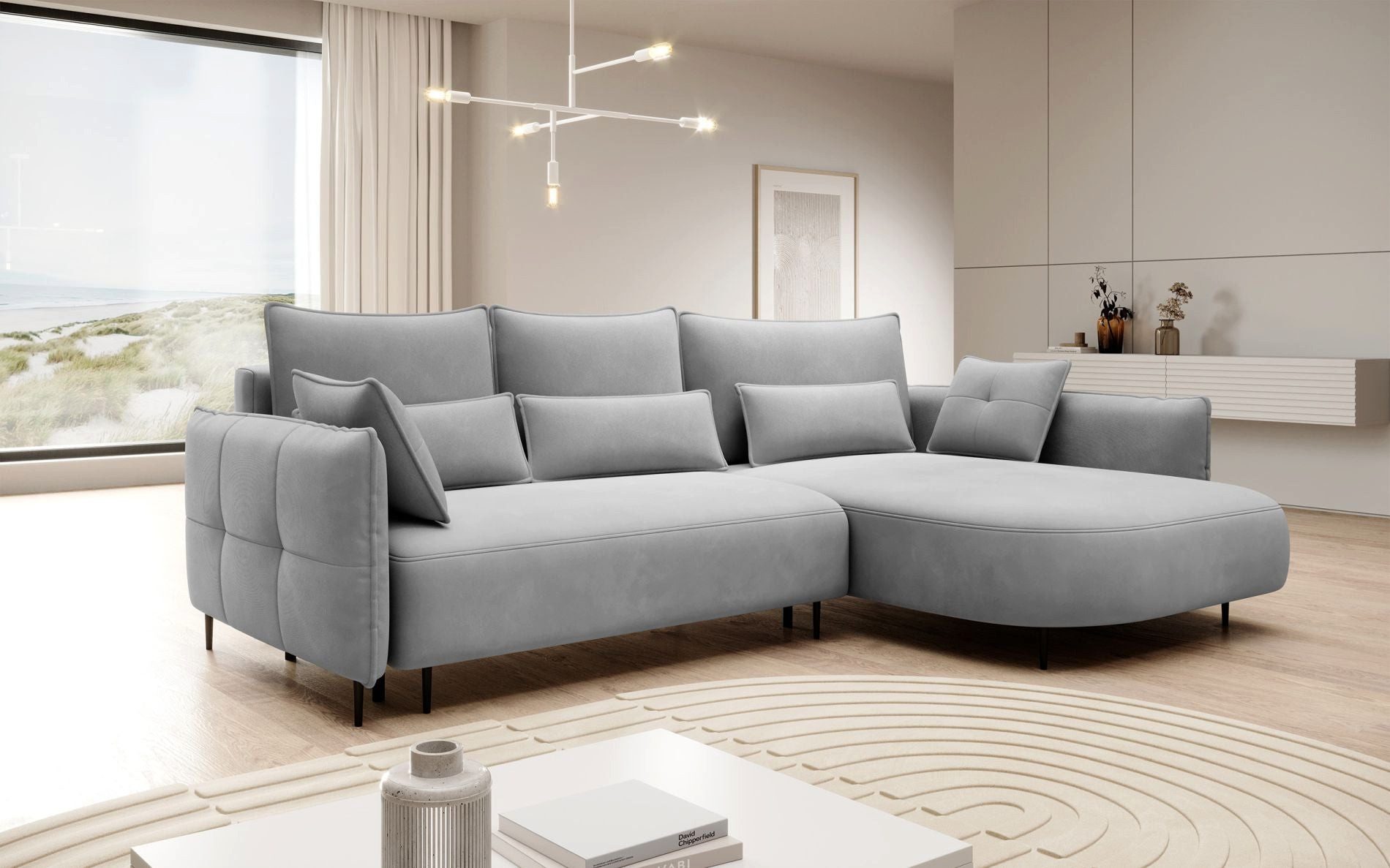 Selsey Ecksofa OBLIVIO, Ecksofa mit Ottomane, Samt, Schlaffunktion und Bettkasten