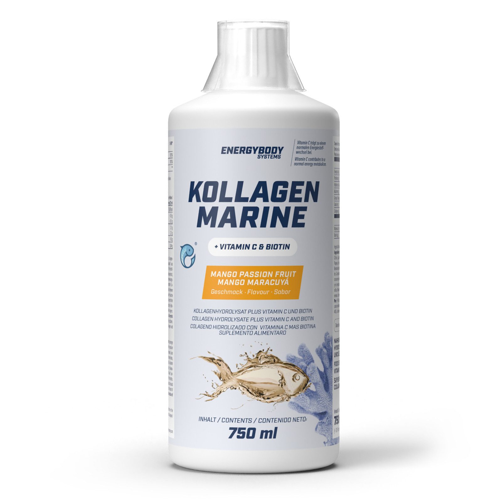 Energybody Systems Marine Kollagen Hydrolysat aus Fisch mit Vitamin C und Biotin Flüssigkeit, mit Dosierbecher