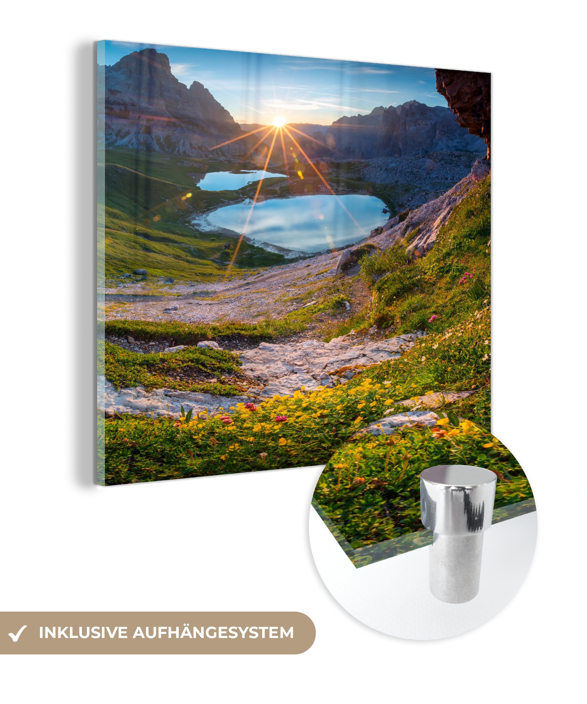 MuchoWow Acrylglasbild Alpen - See - Sonne, (1 St), Glasbilder - Bilder auf Glas Wandbild - Foto auf Glas - Wanddekoration