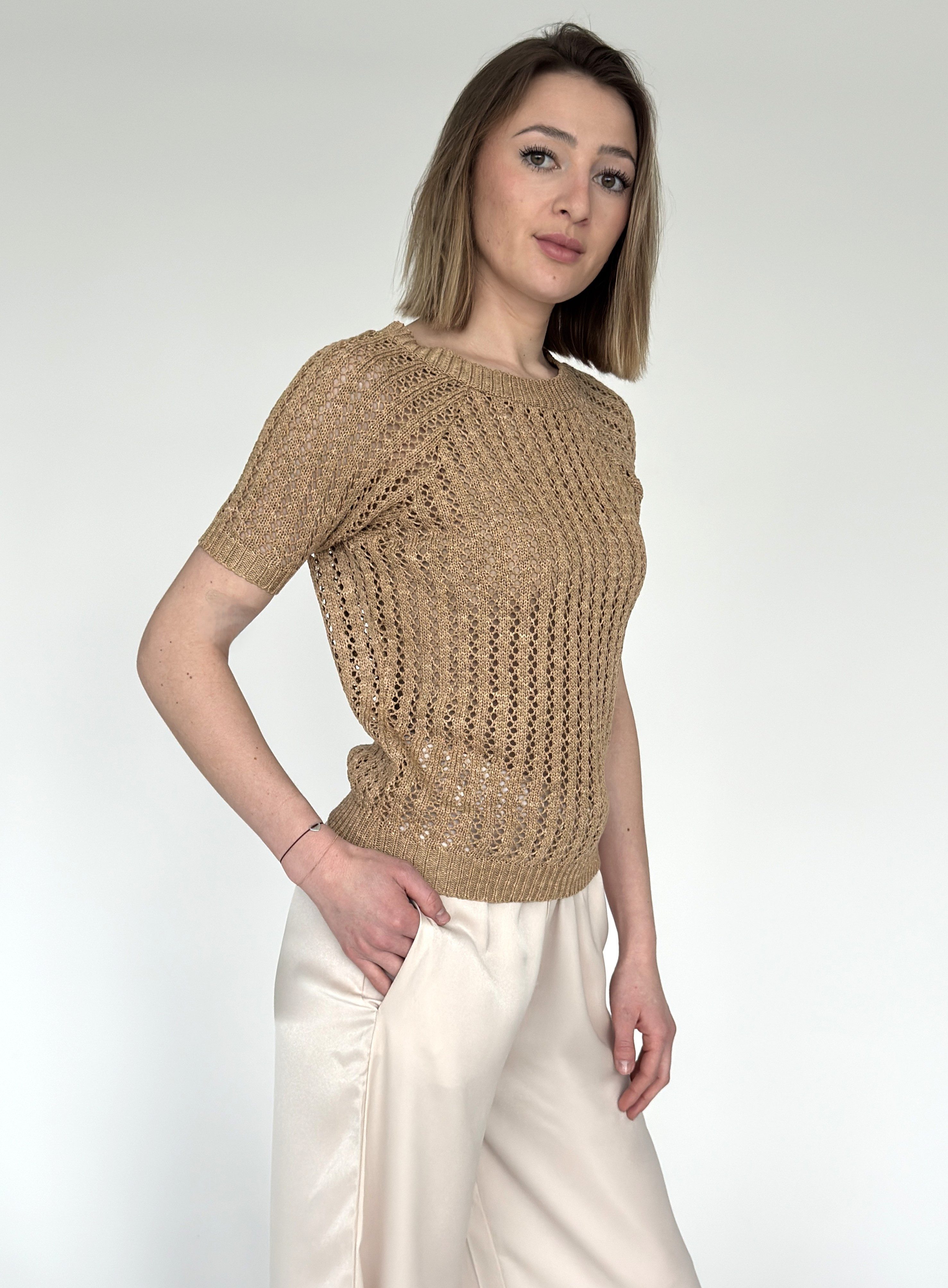 Zuckerwatte Ajourpullover modisch kurz aus 100% günstig online kaufen