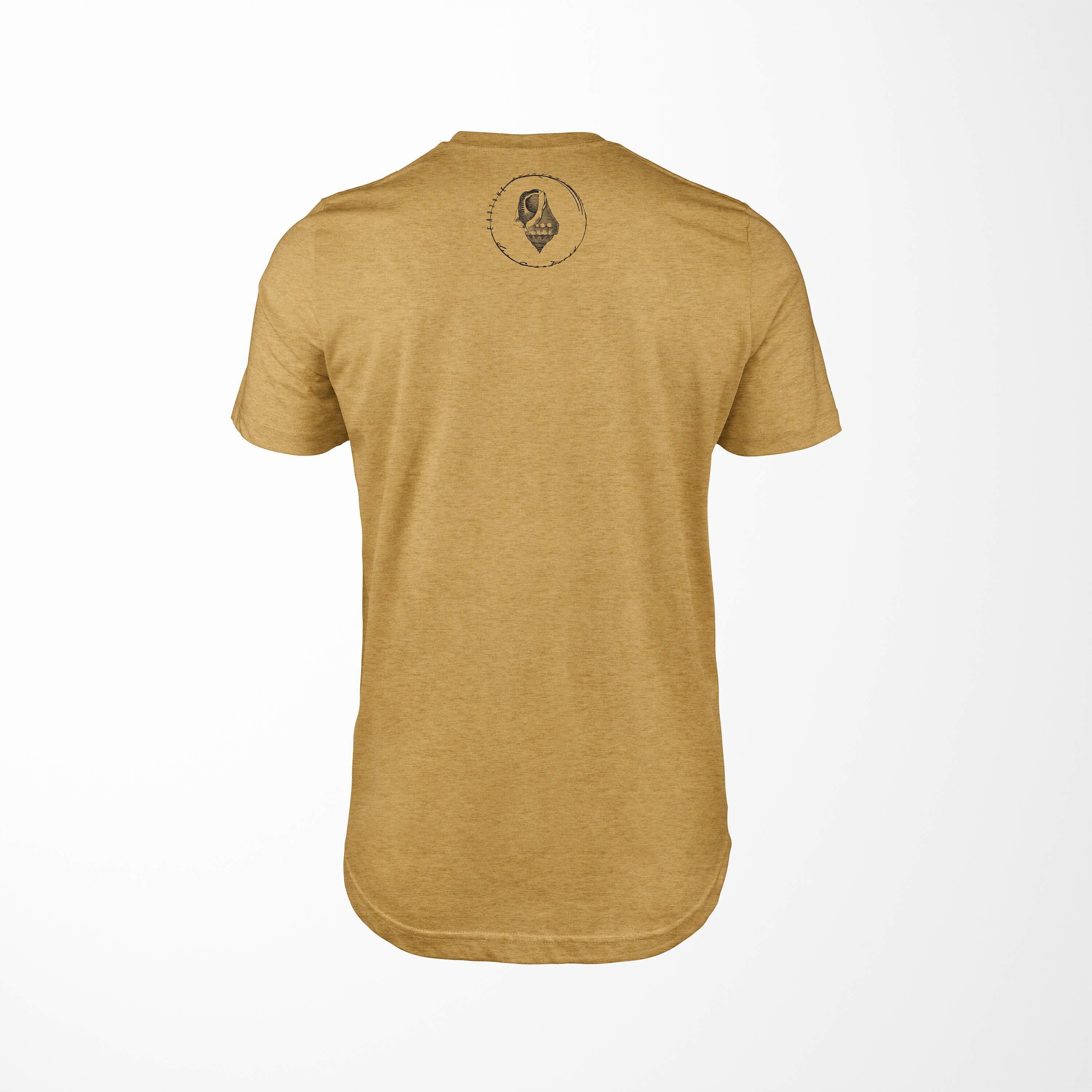 Sinus Art T-Shirt T-Shirt Tiefsee Gold Sea Sea Schnitt Serie: Creatures, Fische sportlicher 028 feine - Struktur / und Antique