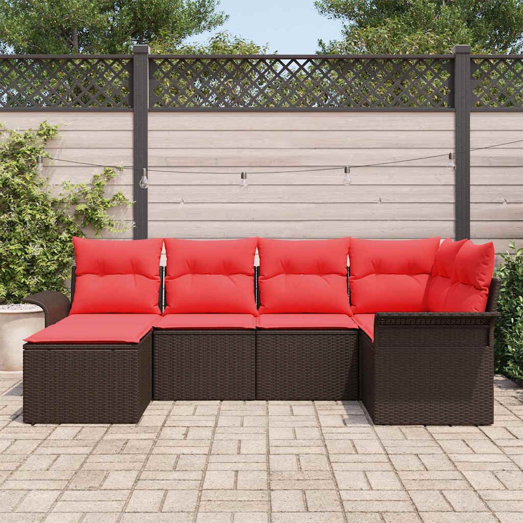 vidaXL Gartenlounge-Set Gartensofa-set mit Speicher 6 pcs Braun Poly-Rattan, (6-tlg)
