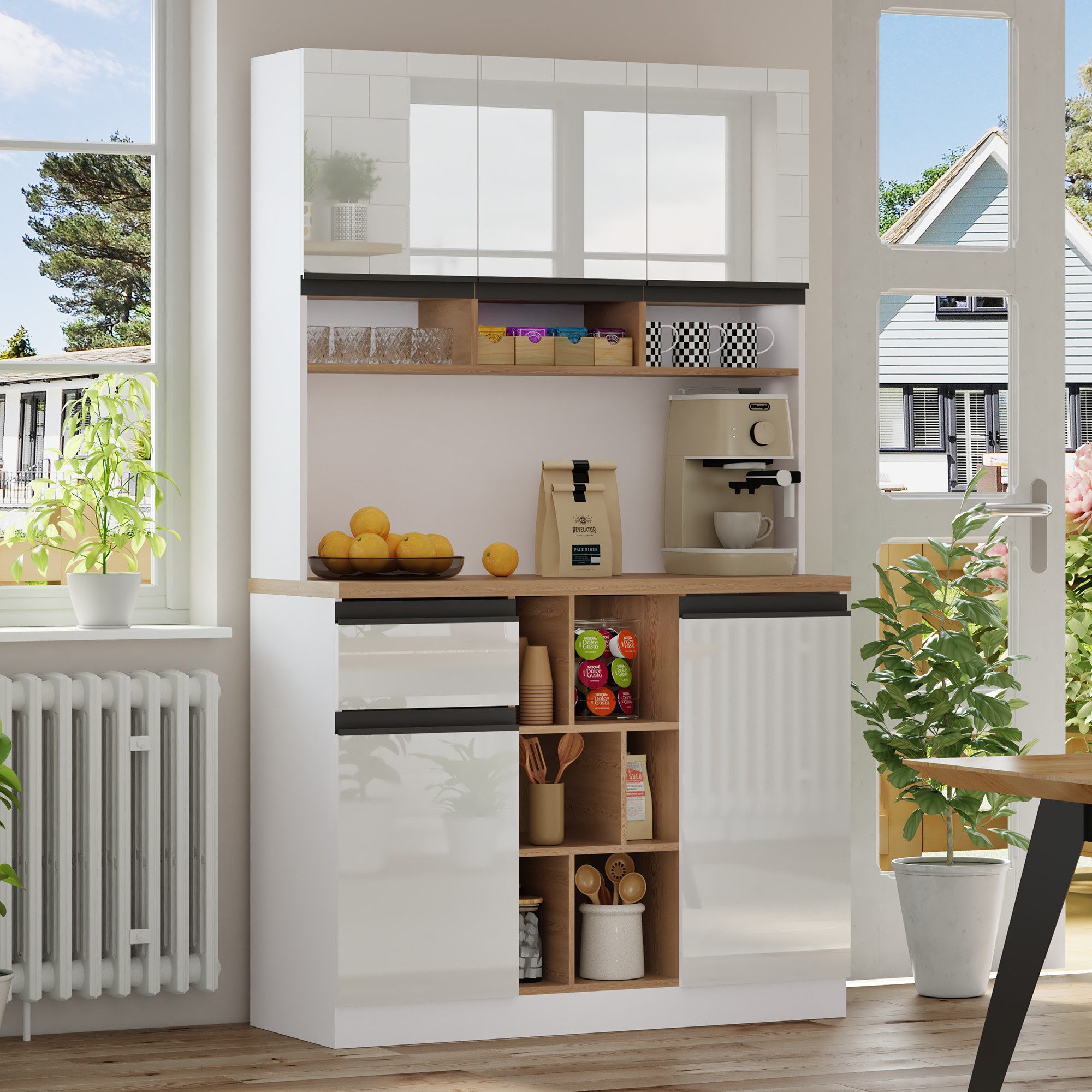 STILVORA Hochschrank Küchenschrank mit verstellbare Regal,Vitrine Sideboard mit Stauraum (Modernes Sideboard, verstellbaren Regalen, Schubladen und Kippschutz) Schubladen,offener Stauraum