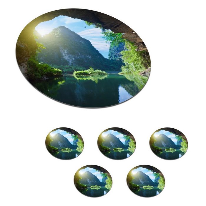 MuchoWow Glasuntersetzer Wasser - Höhle - Sonne - Natur - Pflanzen Zubehör für Gläser 6-tlg. Getränkeuntersetzer Tassenuntersetzer Korkuntersetzer Tasse Becher