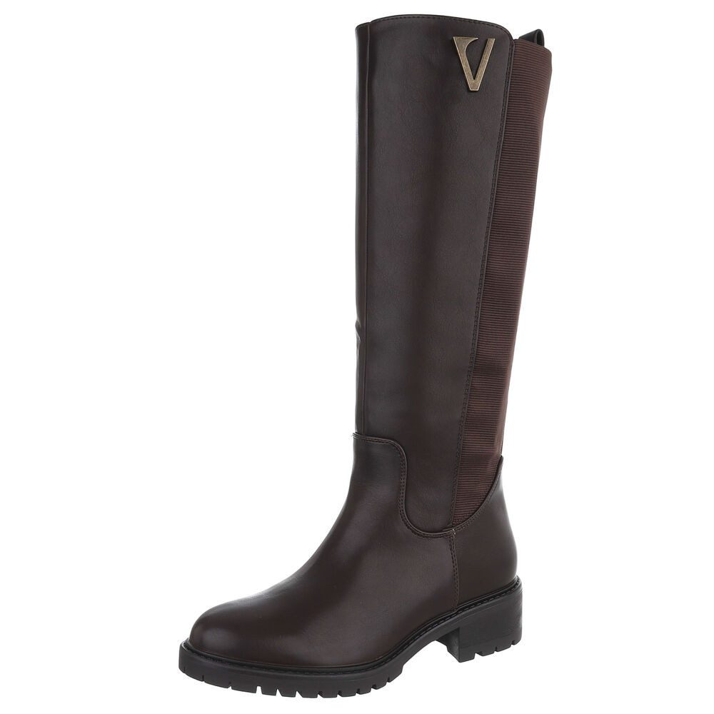 Ital-Design Damen Langschaftstiefel mit Stretch-Einsatz & Profilsohle Stiefel (92299703) Blockabsatz Stiefel in Braun