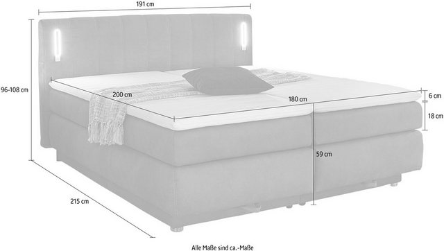 Jockenhöfer Gruppe Boxspringbett, mit Topper, LED-Beleuchtung, USB-Ladeports, Bettkasten und höhenvariablen Kopfteil (96 cm - 108 cm)-Otto