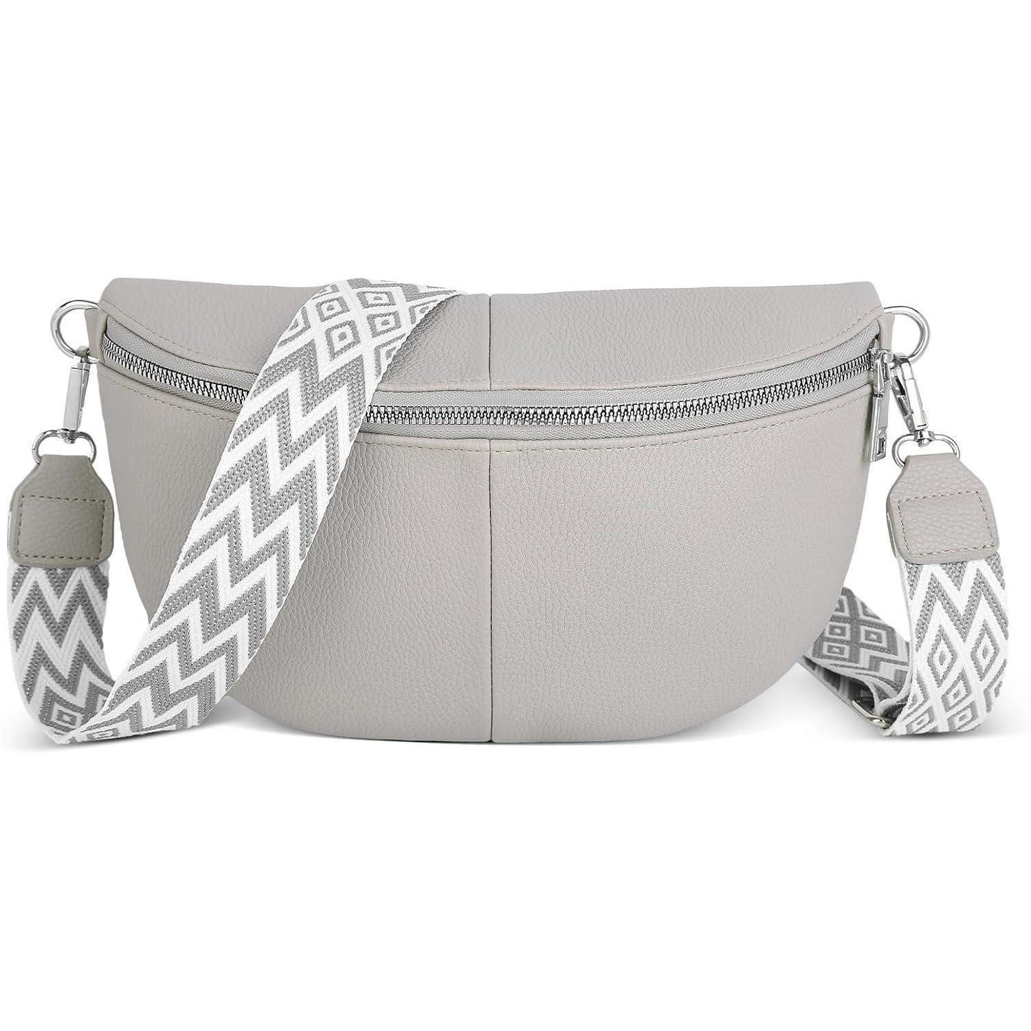 LuxusKollektion Bauchtasche Bauchtasche Damen Leder Reißverschluss Schwarz Crossbody P2-grau