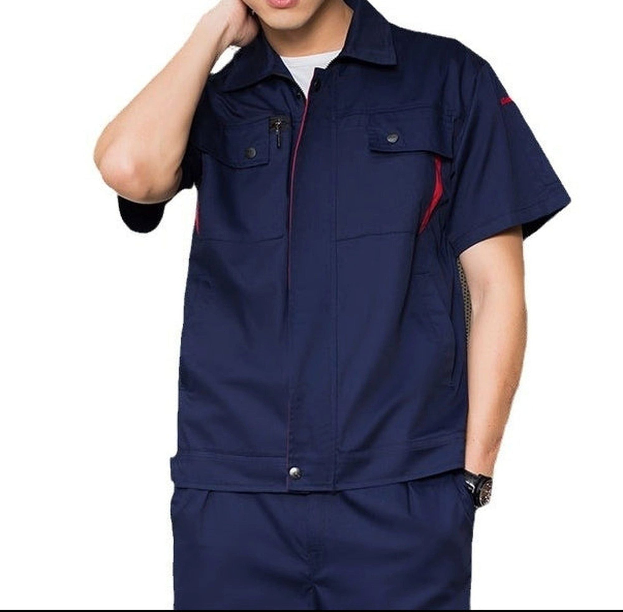 AUKUU Arbeitsoverall Ein Satz kurzärmeliger Sommer-Arbeitskleidung, geeignet für Arbeitsschutzkleidung und Kfz-Werkstattkleidung