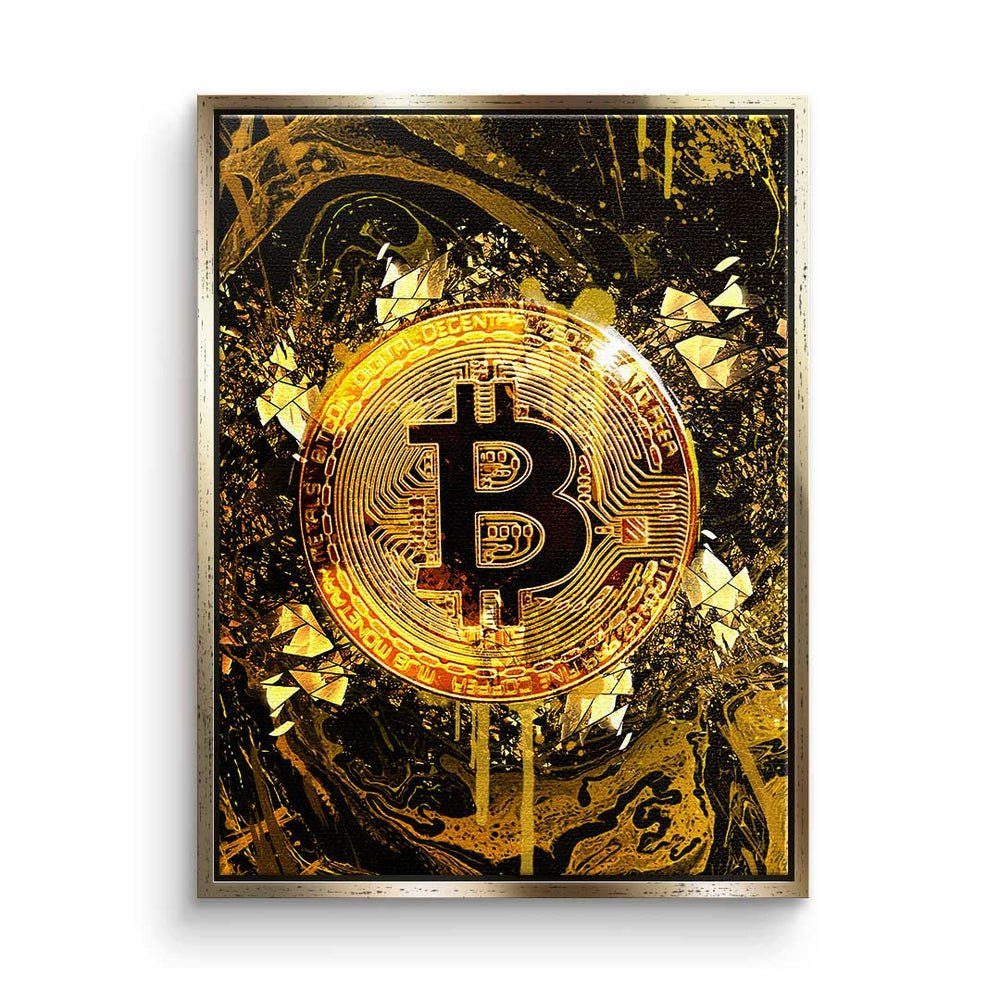 Crypto Rahmen schwarzer Börse Leinwandbild Trading DOTCOMCANVAS® Leinwandbild, Goldrush Motivation Motiv Bitcoin mi