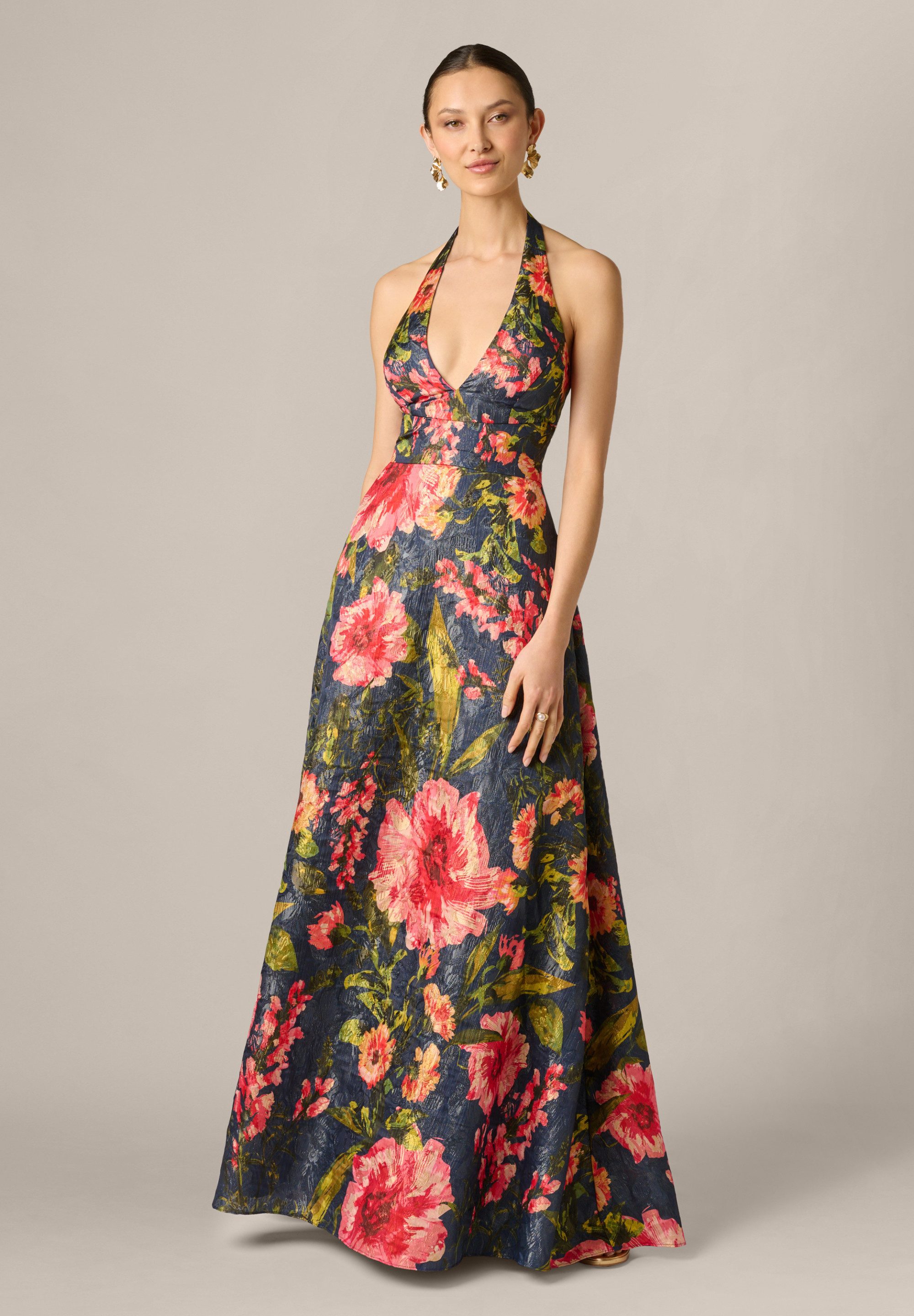Adrianna Papell Abendkleid Printed Jacquard Long Dress Kühnes und romantisches, weit schwingendes Jacquard-Kleid