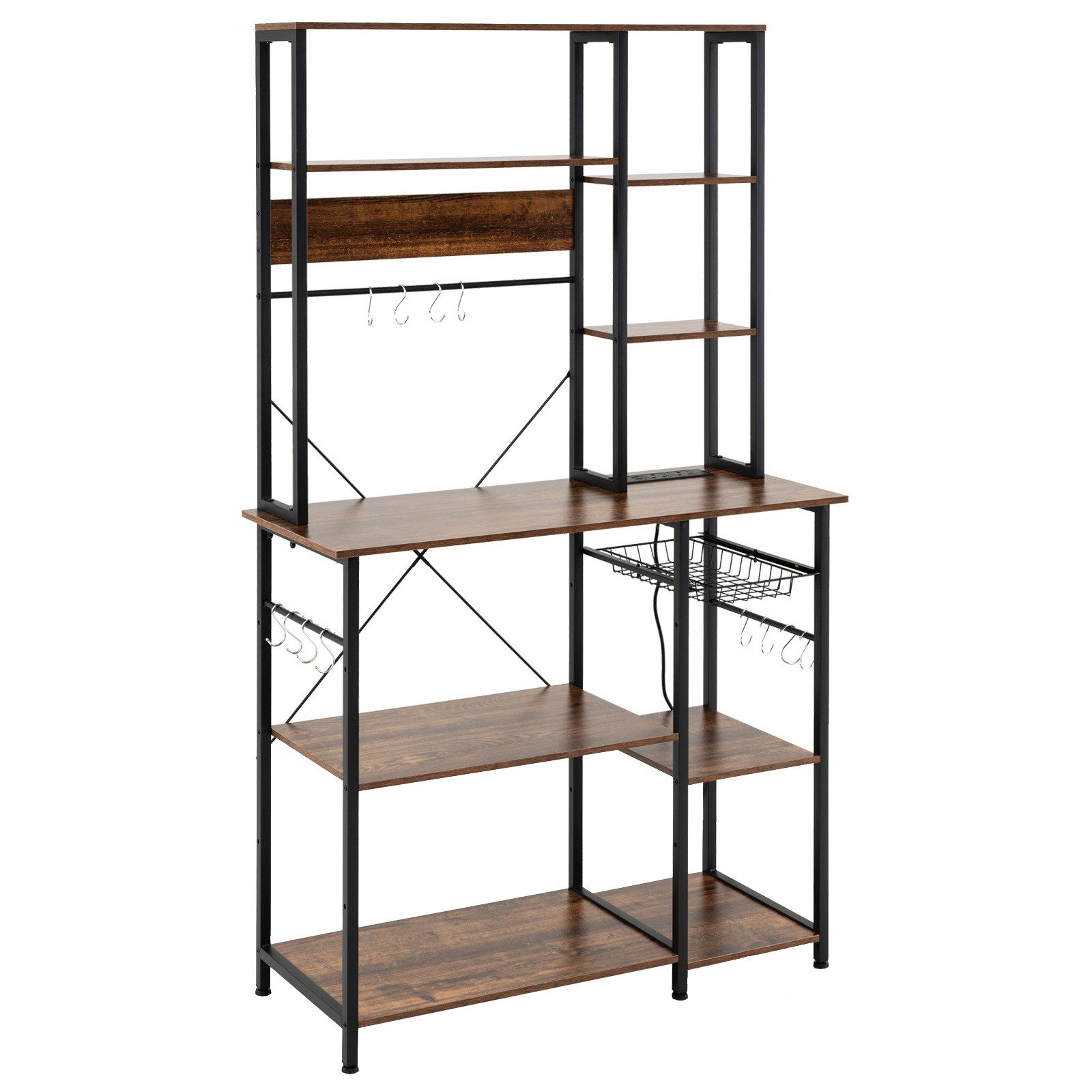 COSTWAY Küchenregal, 6-stufiger Mikrowellenständer mit offenem Holzboden