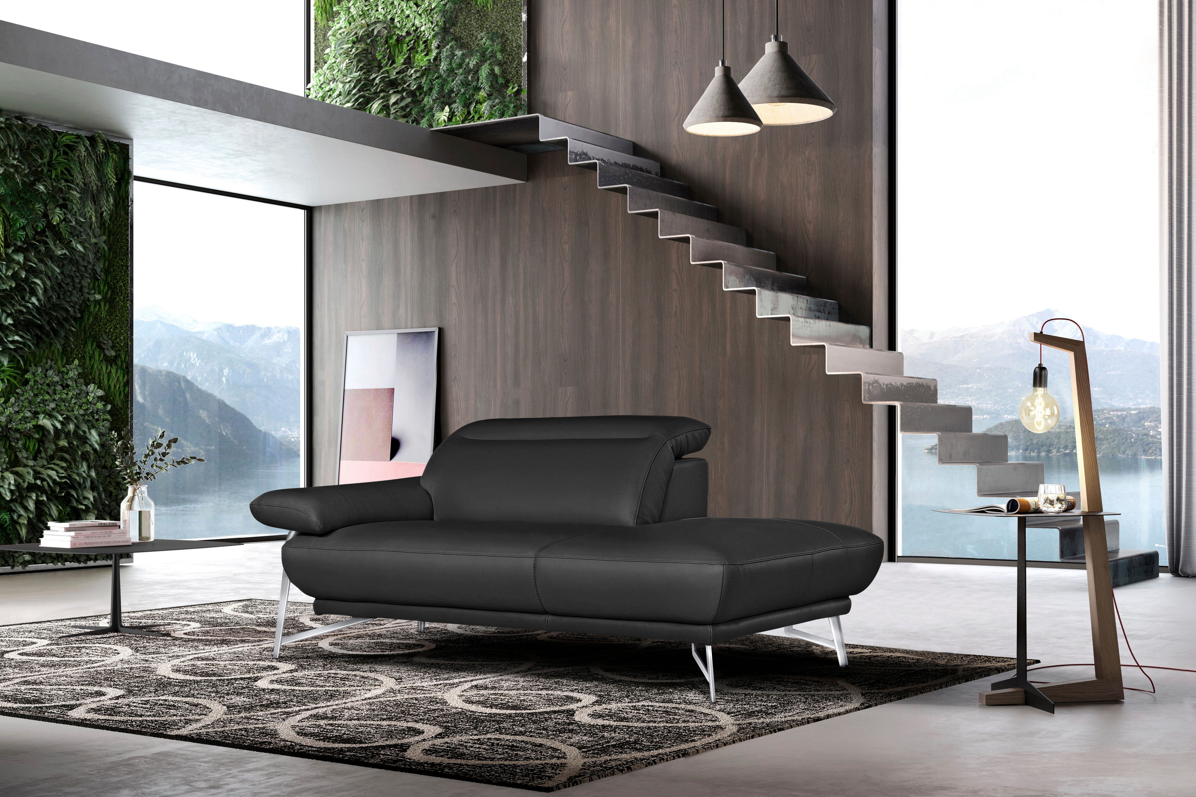 Egoitaliano Ottomane Anais, erstklassiges Designsofa, Breite 179 cm, Fußfarbe chrom, Kopfteil verstellbar, Leder BULL, schwarz