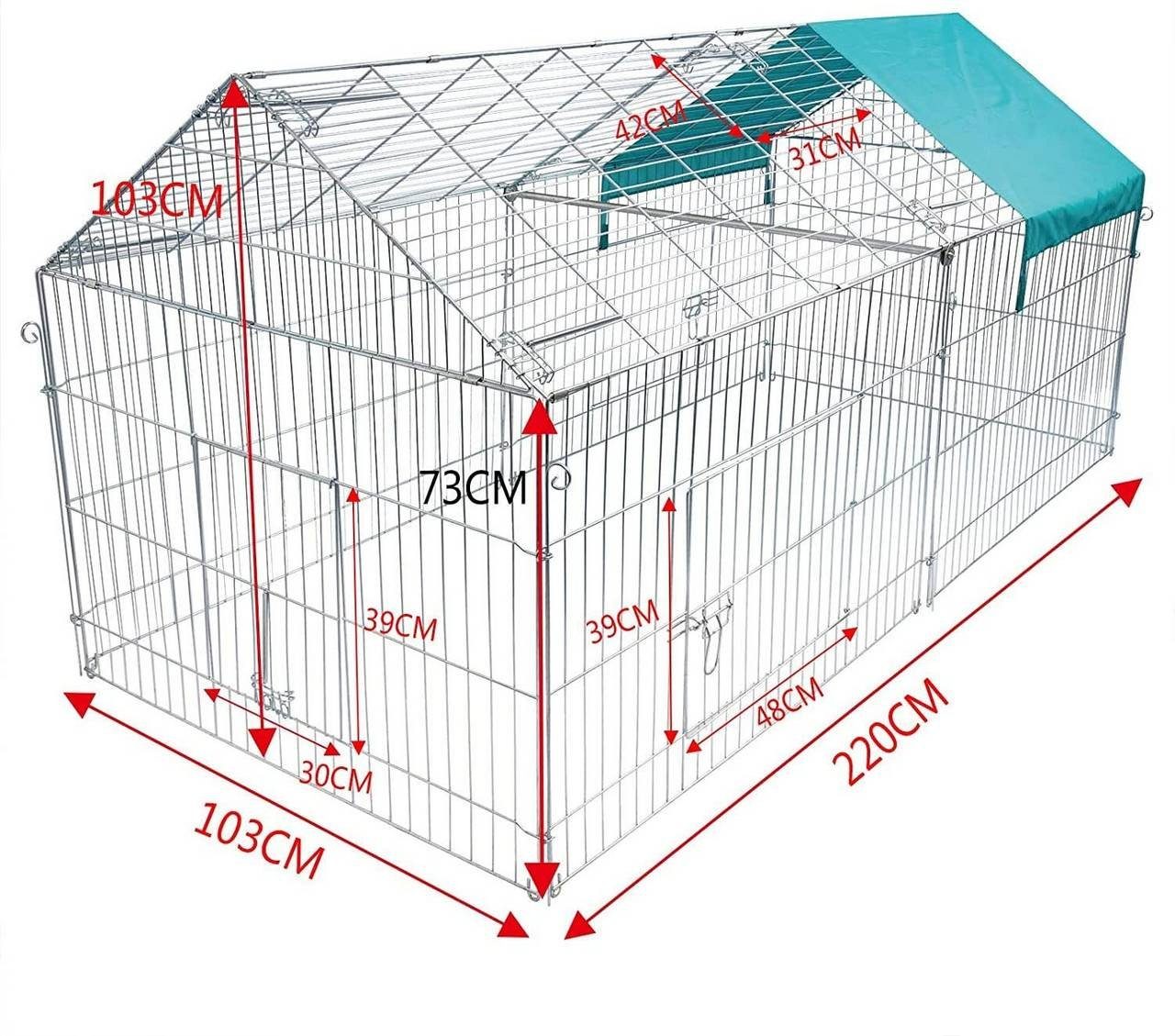 EUGAD Freigehege, mit Dach & Sonnenschutz, Tür mit Schloss, 220×103×103 cm
