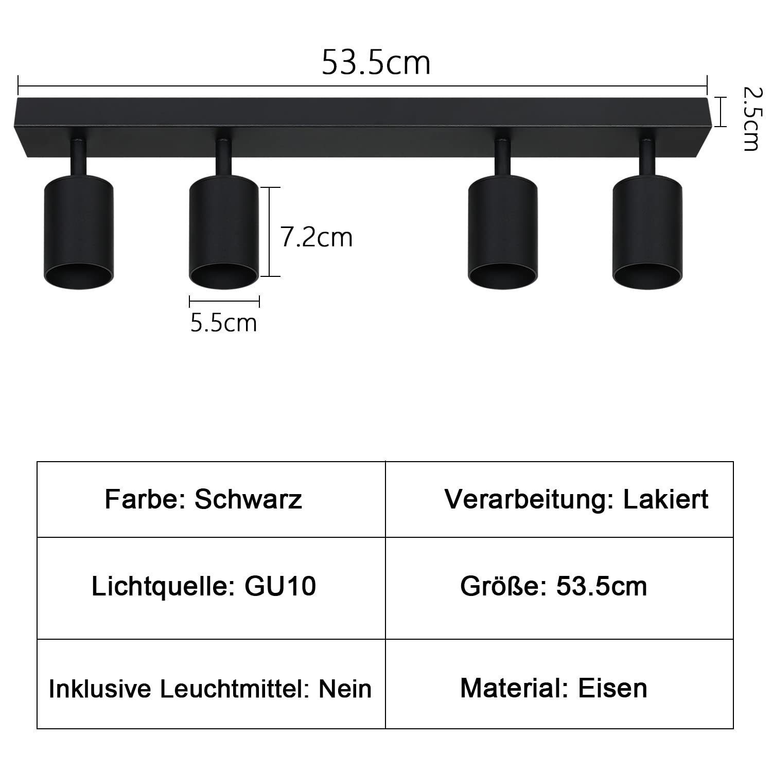 ZMH Deckenstrahler 4 Flammig GU10 Modern-Design Industrial drehbar für Wohnzimmer Flur, 330°Schwenkbar, ohne Leuchtmittel, Hochwertiges Metall, für Schlafzimmer – Bild 3 von 5